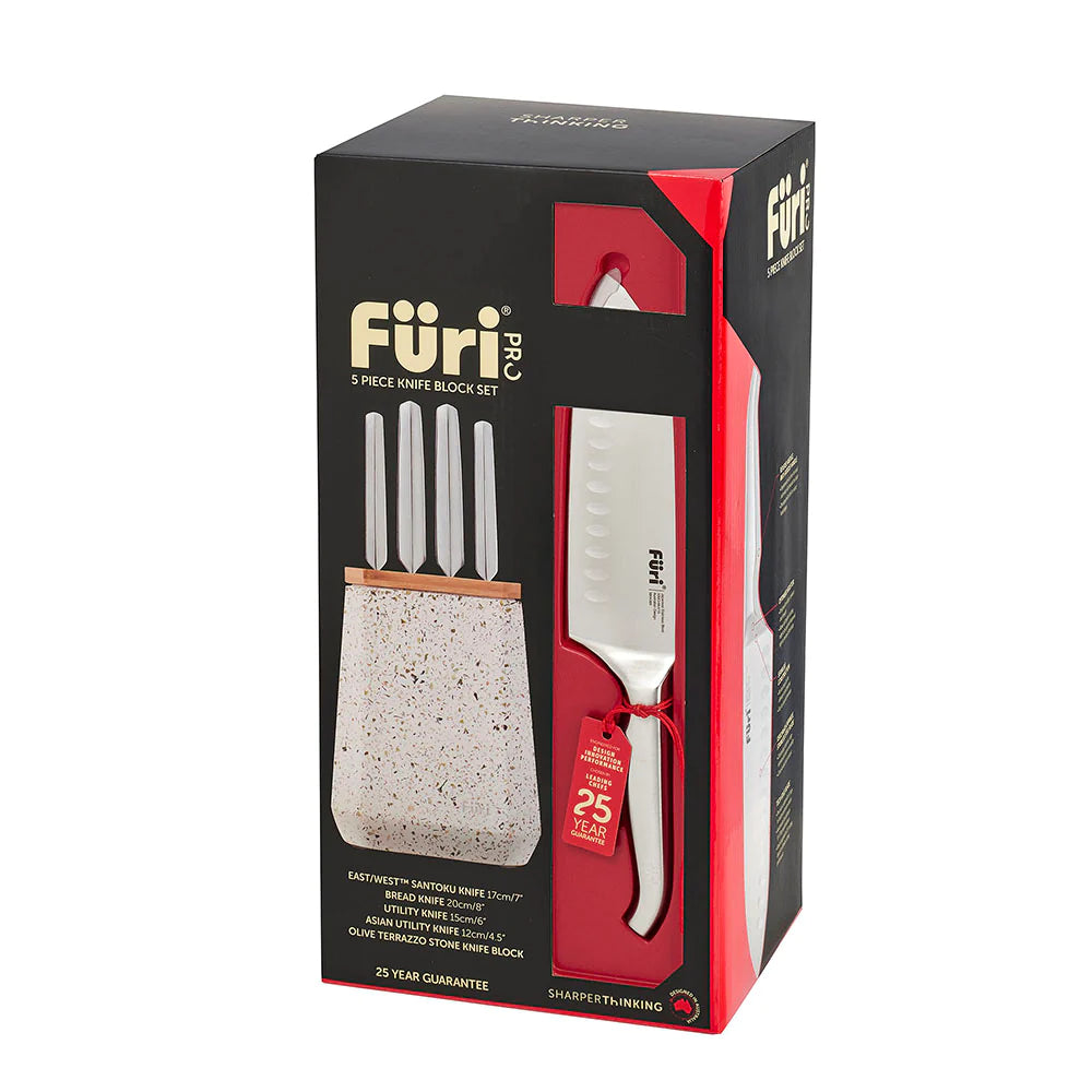 Furi Stone Knife Block Set Olive Terrazzo 5 Piece