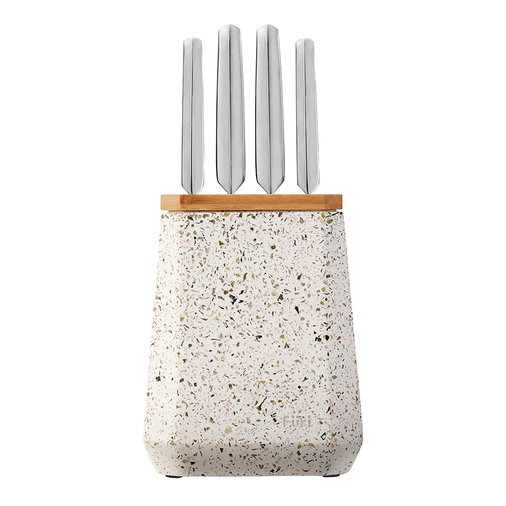 Furi Stone Knife Block Set Olive Terrazzo 5 Piece