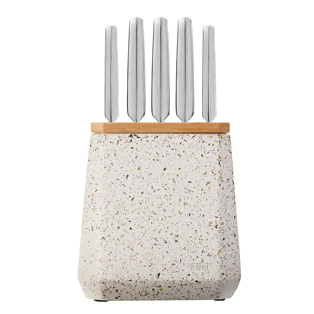 Furi Stone Knife Block Set Olive Terrazzo 6 Piece