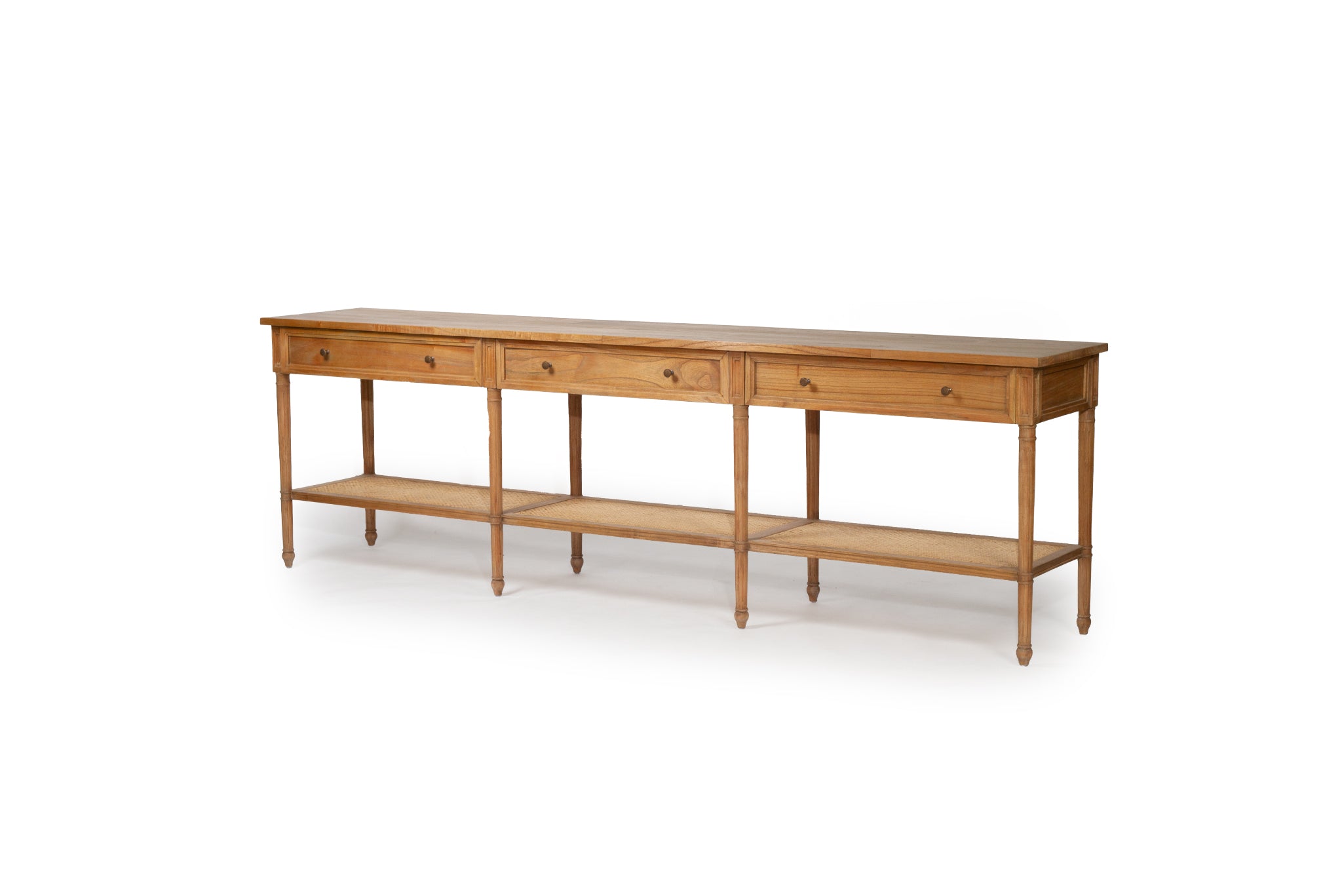 Vaucluse Mahogany & Rattan Wide Console Table – Weathered Oak – 280cm
