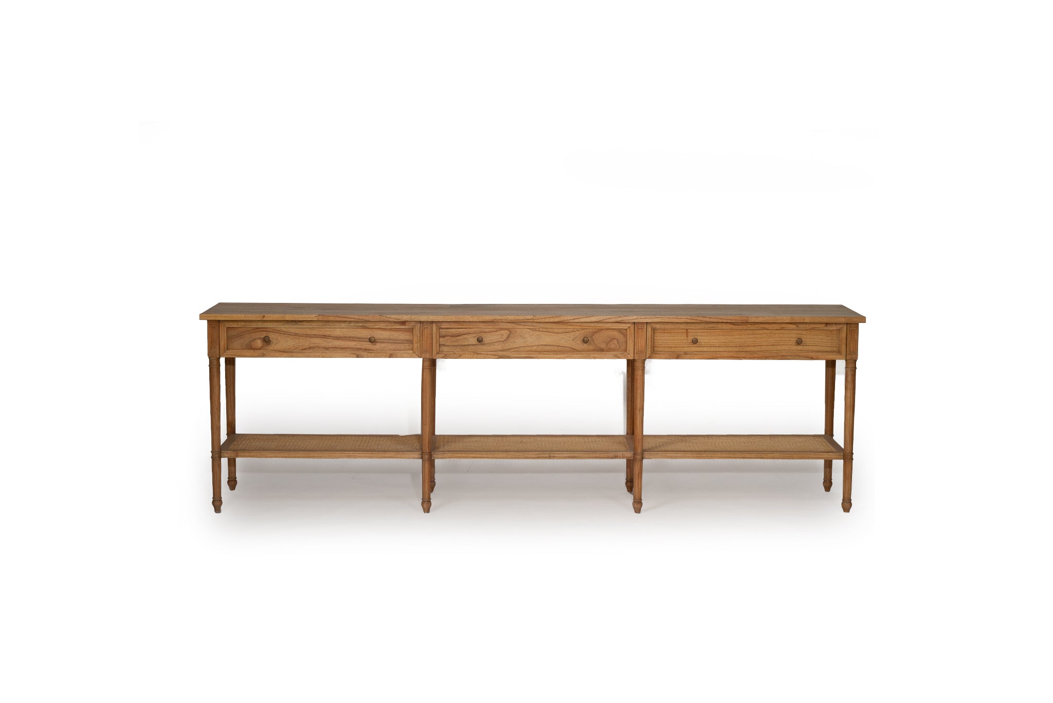 Vaucluse Mahogany & Rattan Wide Console Table – Weathered Oak – 280cm