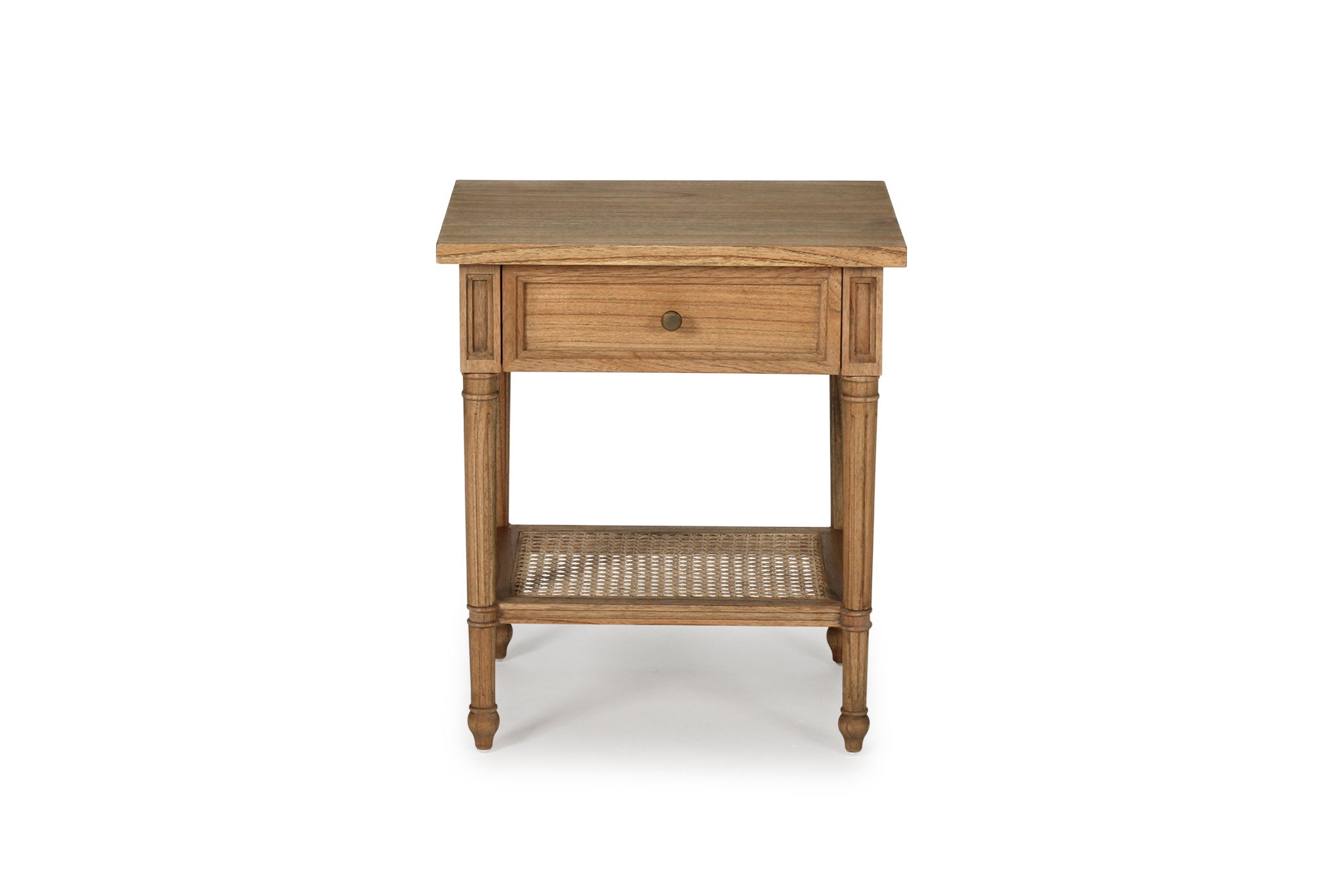 Vaucluse White Cedar & Cane Bedside Table – Weathered Oak