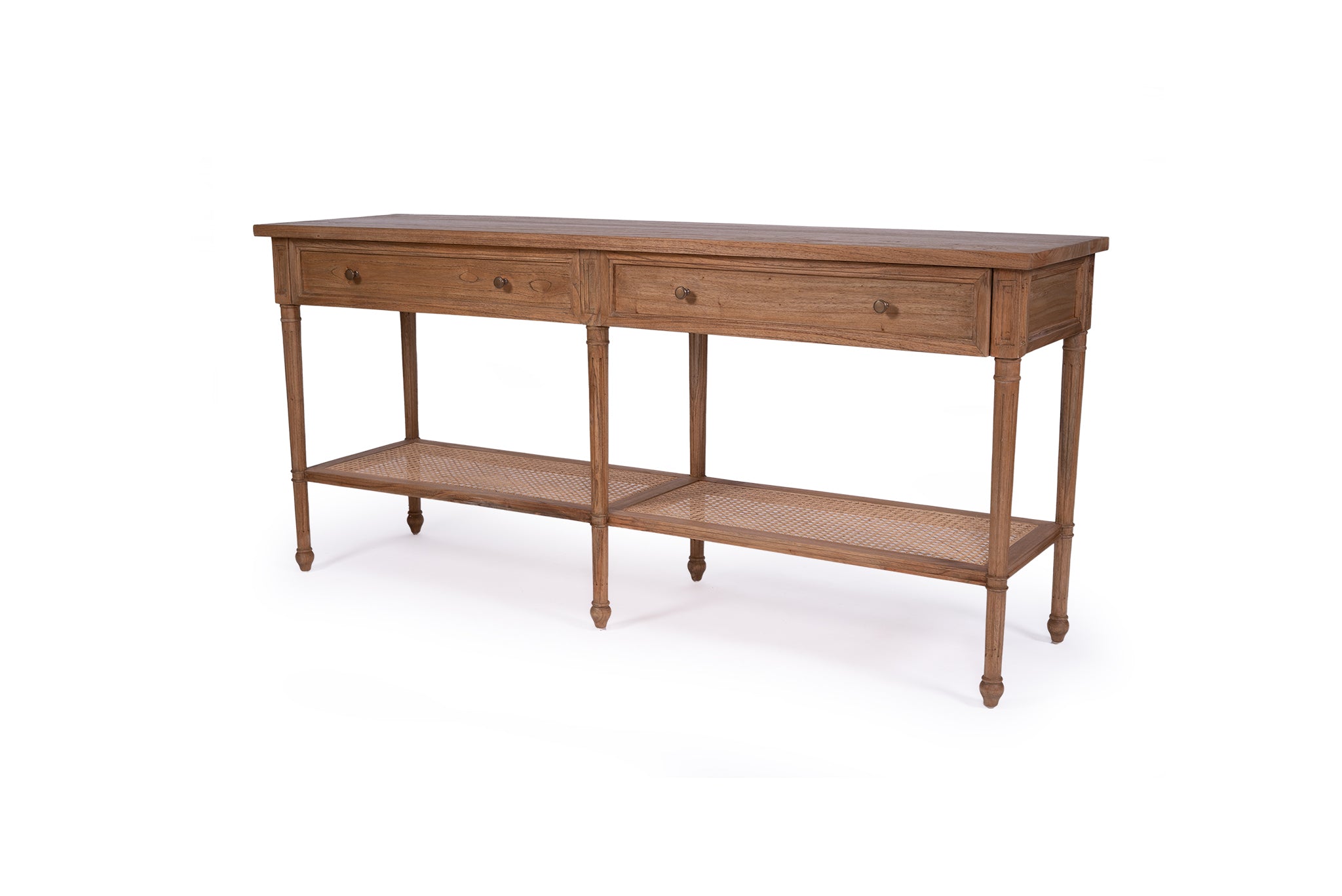 Vaucluse Mahogany & Rattan Wide Console Table – Weathered Oak – 185cm