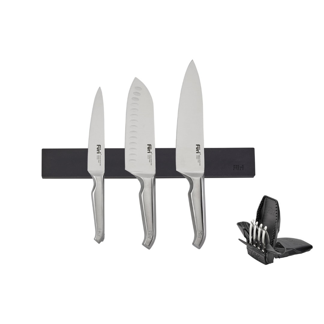 Furi Pro 5 Piece Knife Wall Rack Set - Includes Compact Diamond Fingers Sharpener