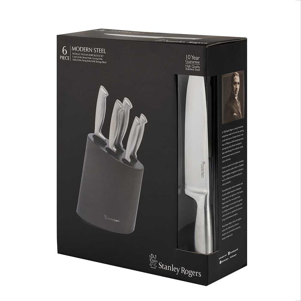 Stanley Rogers Modern Steel Metallic Mocha 6 Piece Knife Block