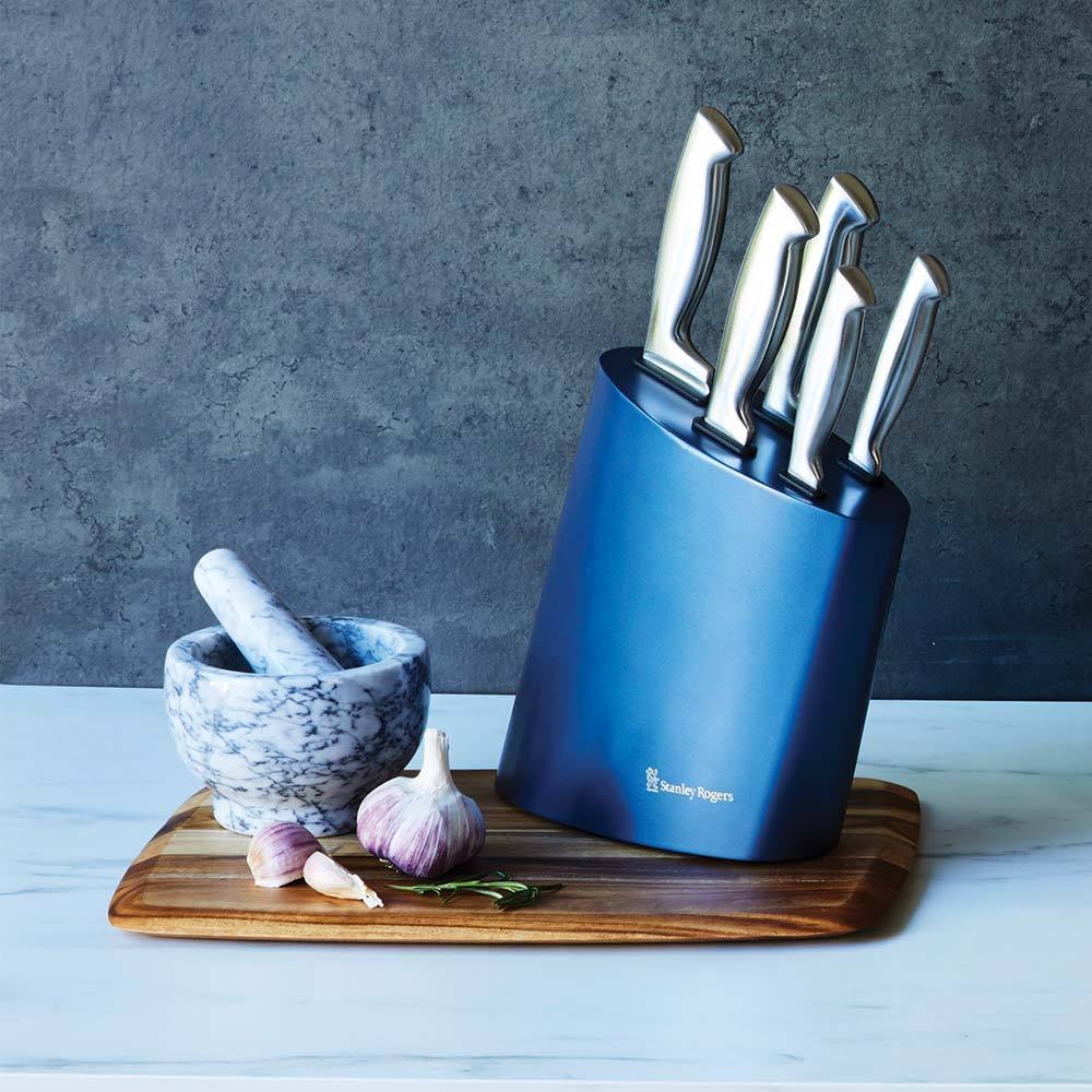 Stanley Rogers Modern Steel Metallic 6 Piece Knife Block Set - Bronx Homewares