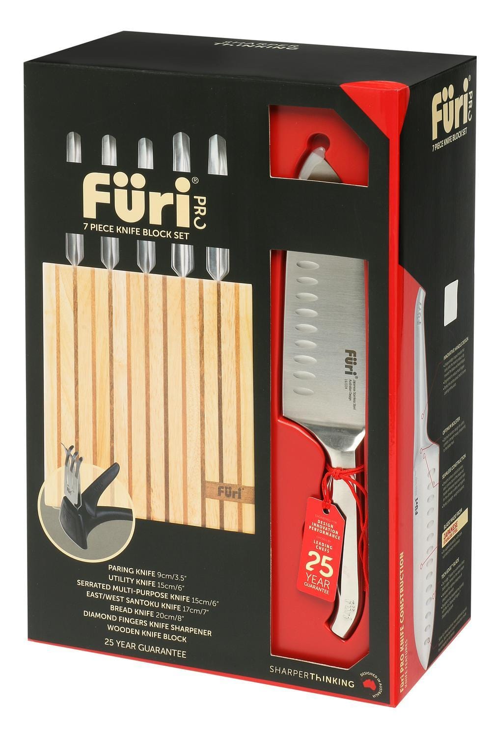 Furi Pro Wood Knife Block Set 7 Piece with Ozitech Sharpener - Bronx Homewares