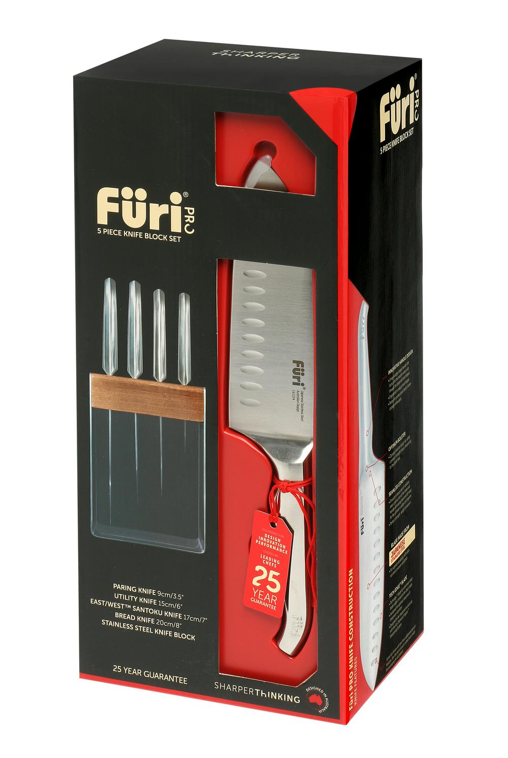 Furi Pro 5pc Stainless Steel Knife Block Set - Bronx Homewares