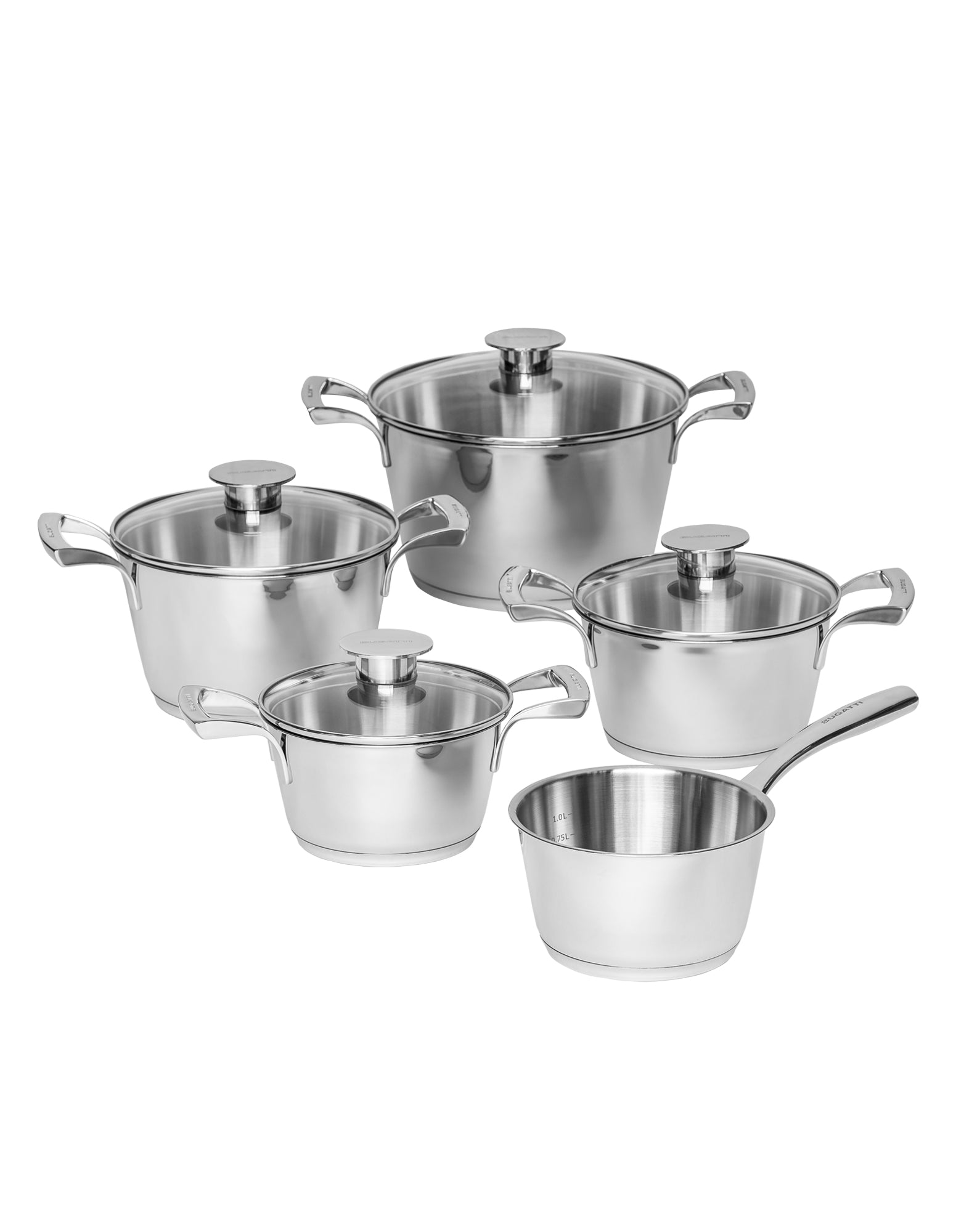 Bugatti 9-Piece Cookware Set with Glass Lids – Stainless Steel