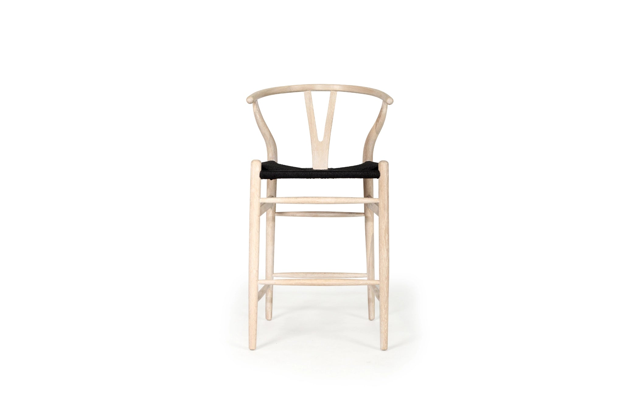 Hans Wegner Wishbone Replica Counter Stool 65cm – White Coastal Oak with Charcoal Cord