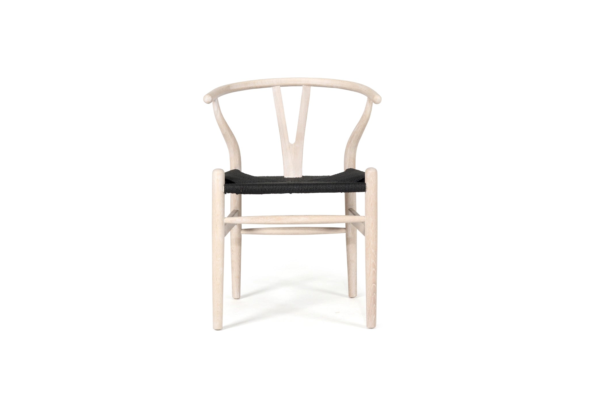 Hans Wegner Wishbone Replica Dining Chair – White Coastal Oak with Charcoal Cord