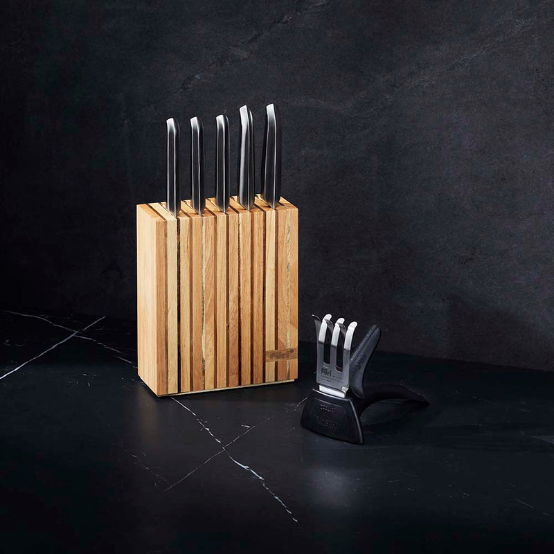 Furi Pro Wood Knife Block Set 7 Piece with Diamond Fingers Knife Sharpener