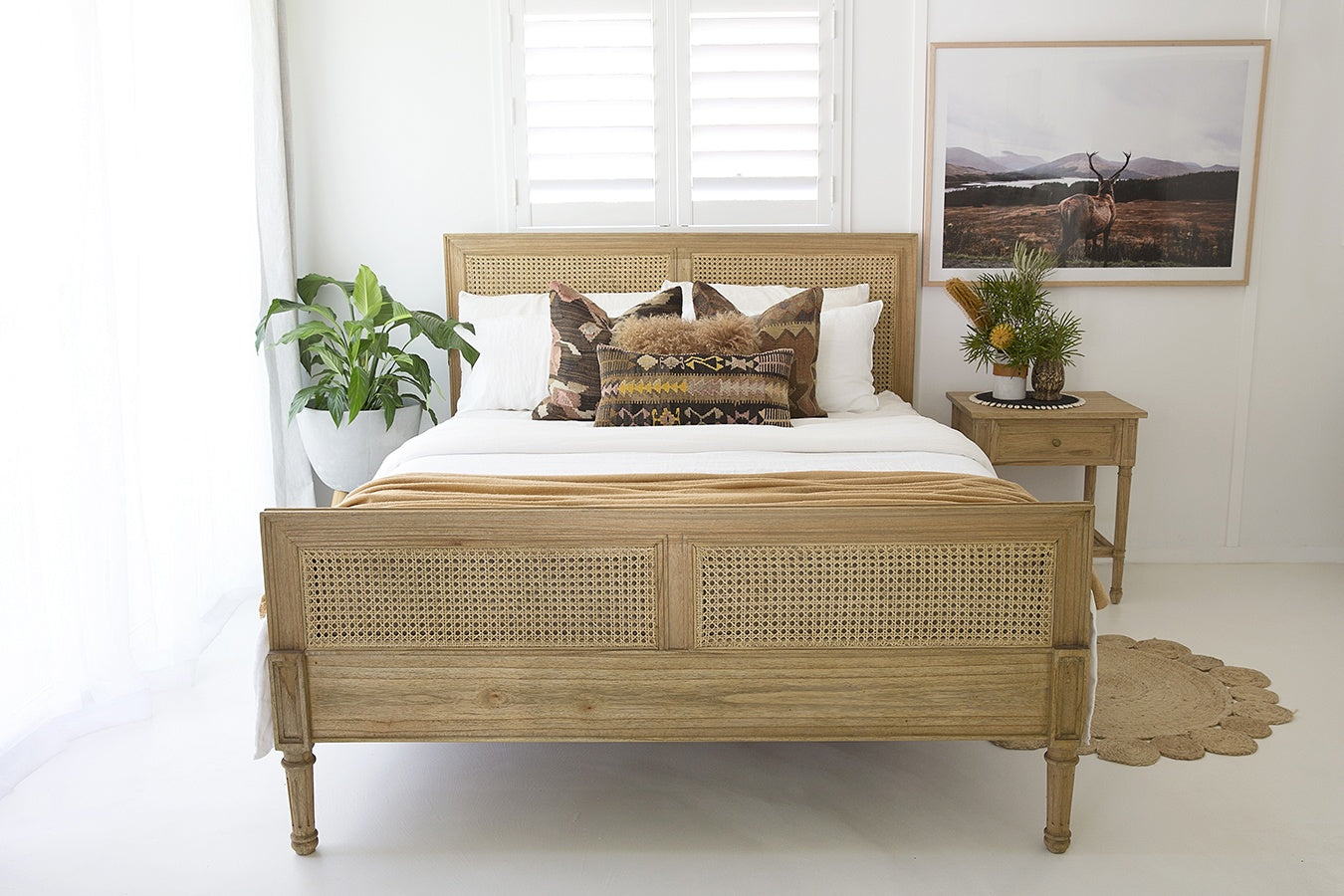 Vaucluse Cane Bed – Queen Size – Weathered Oak