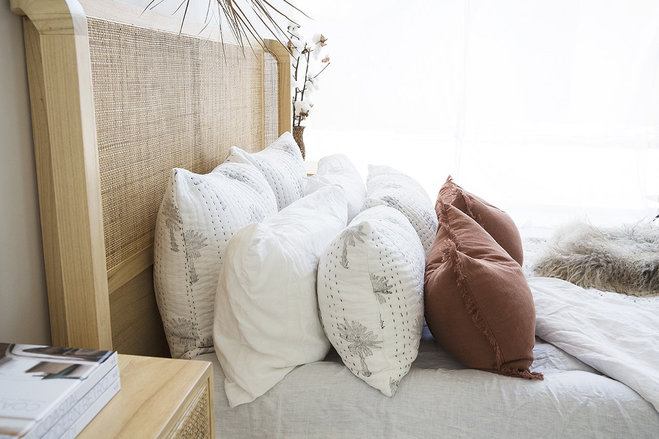 Yasawa White Cedar & Rattan Bed – Queen Size