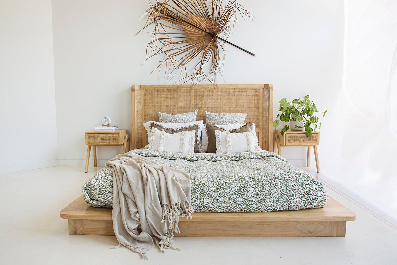 Yasawa White Cedar & Rattan Bed – Queen Size