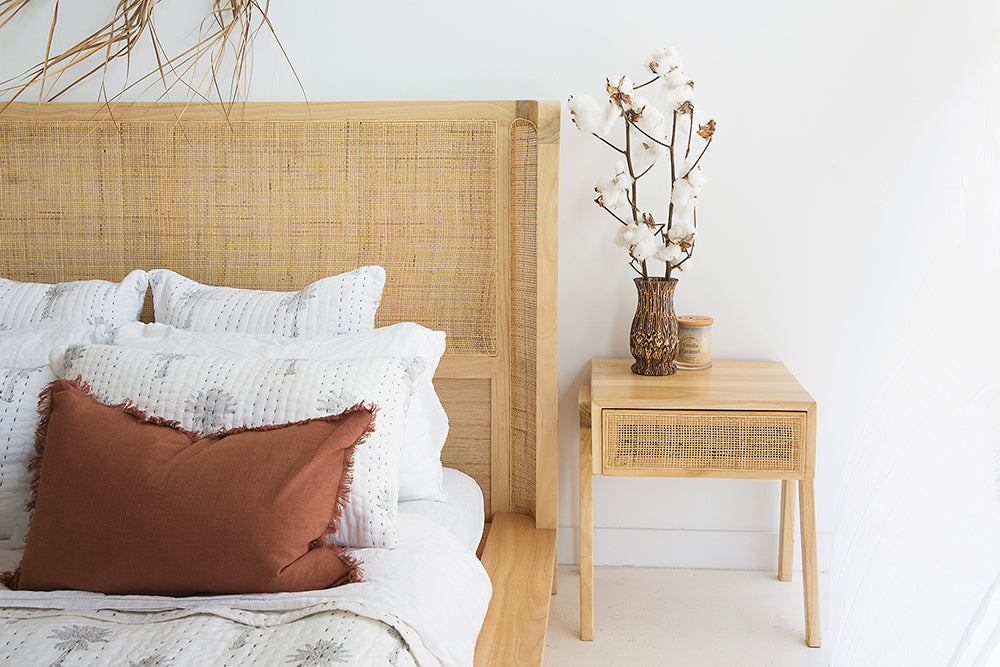 Yasawa White Cedar & Rattan Bedside Table